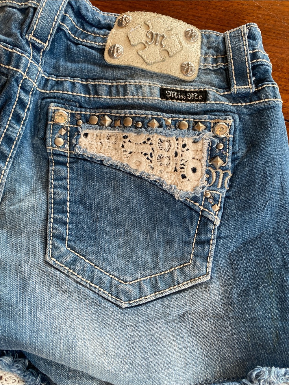 Miss Me Blue Denim Crochet-Trim Shorts - Picture 8 of 13